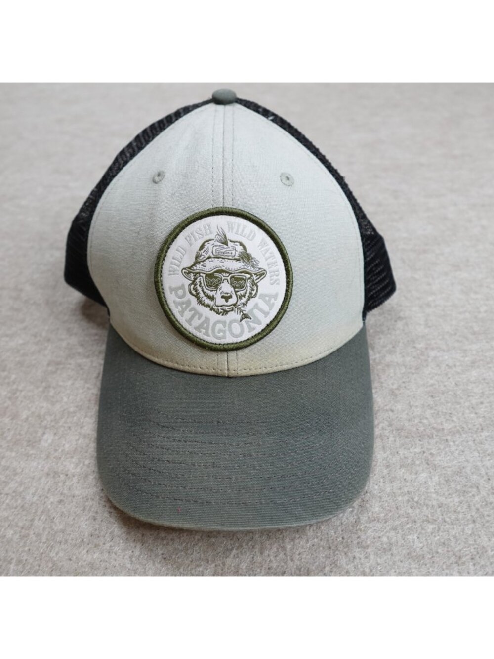 Patagonia Trucker Hat Gray Grizzly Bear Take a Stand Wild Fish Wild Water